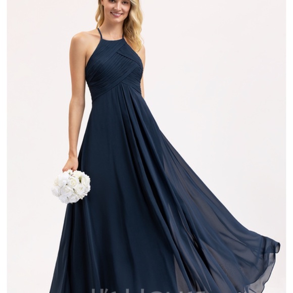 Navy blue floor length bridesmaids dress - Picture 2 of 8